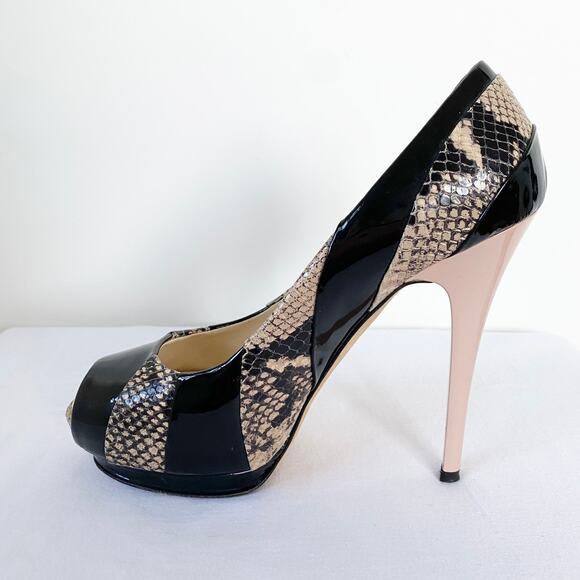 Giuseppe Zanotti Patent Leather Python Tricolor Peep Toe Pumps Size 37 - Picture 2 of 8